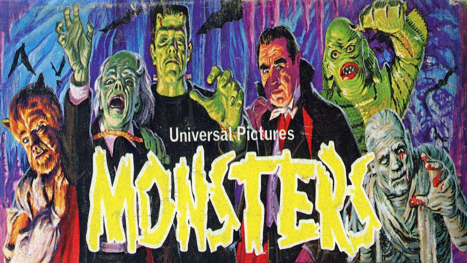 Colored Poster Of Universal Monsters Desktop Wallpaper