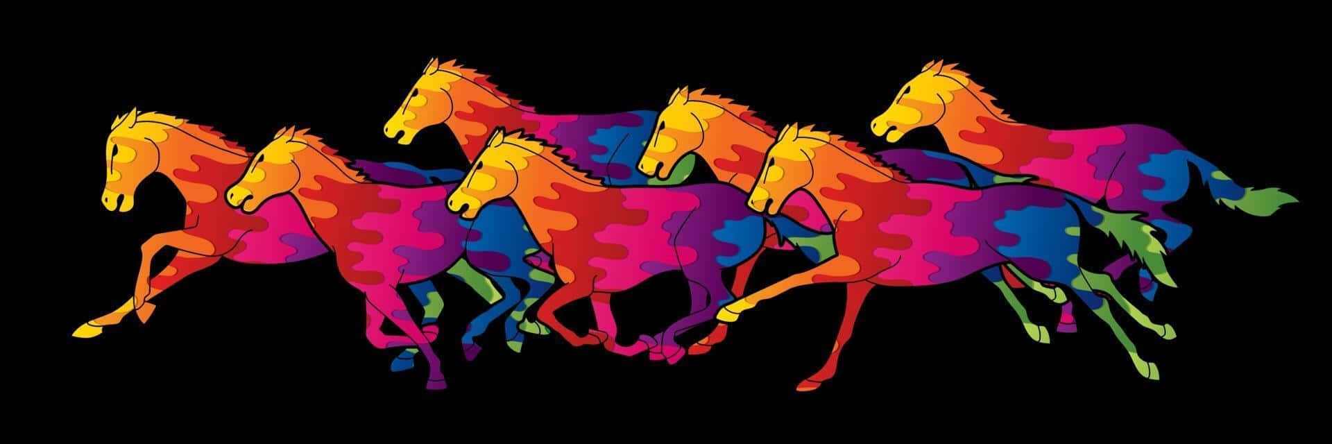 Colorful Abstract Seven Horses Artwork Wallpaper