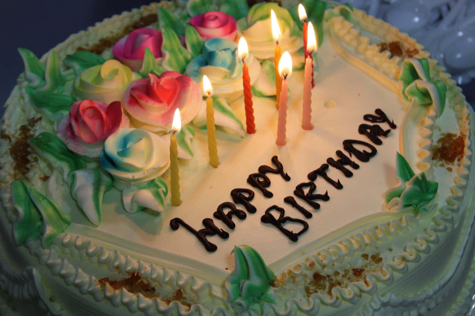 Colorful Birthday Cakewith Candles Wallpaper