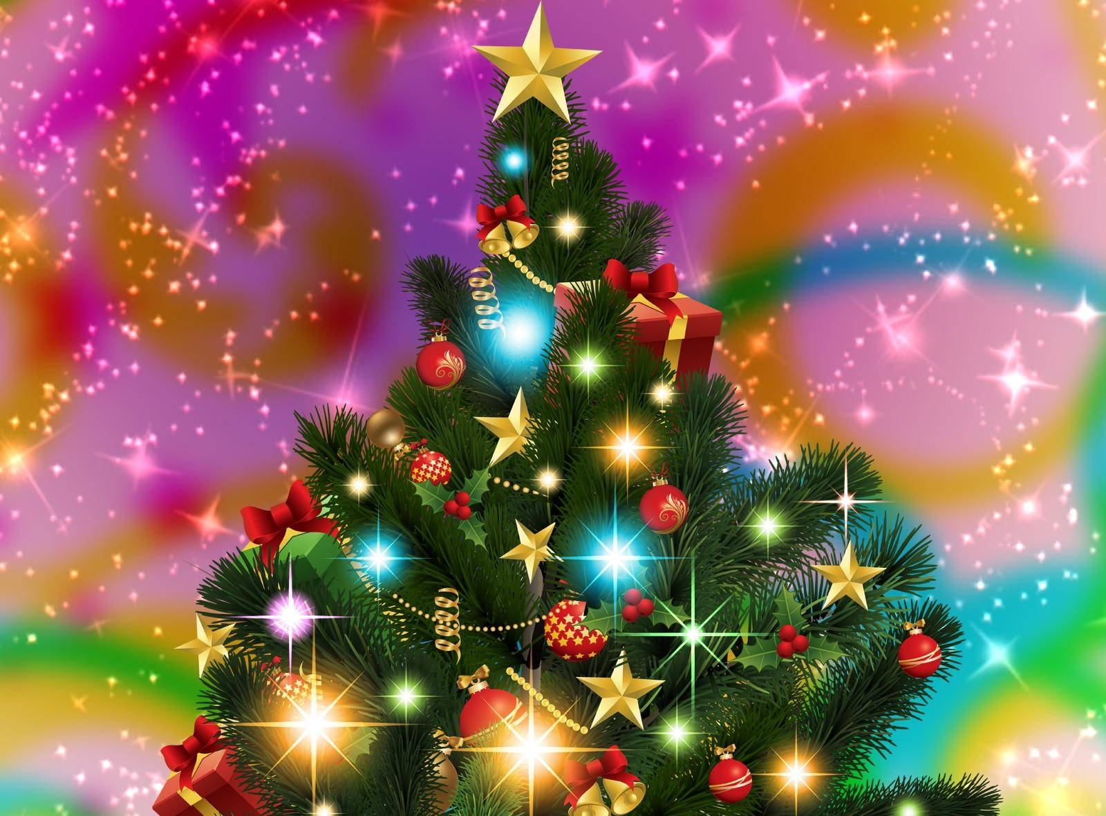Colorful Christmas Tree Holiday Digital Art Wallpaper