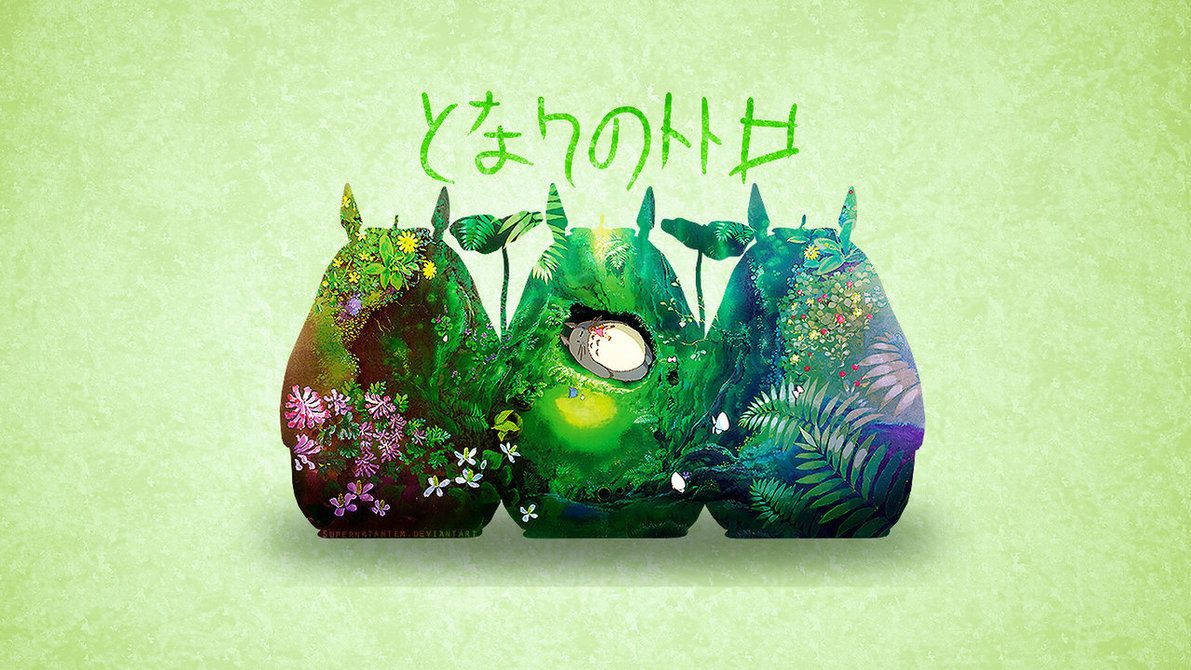Colorful Forest Minimalist Totoro Wallpaper