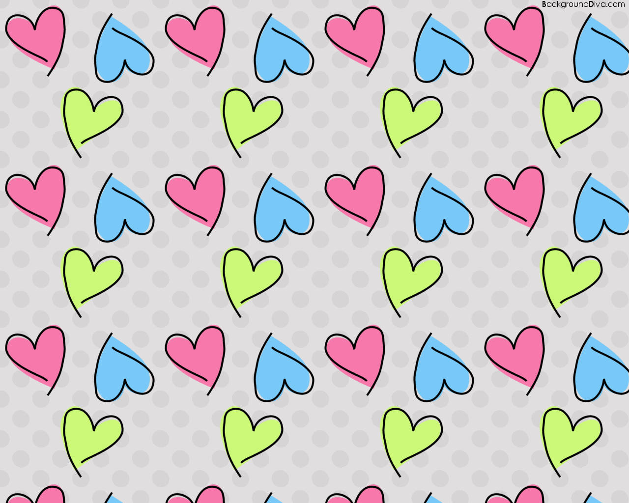 Colorful Girly Heart Scribble Pattern Wallpaper
