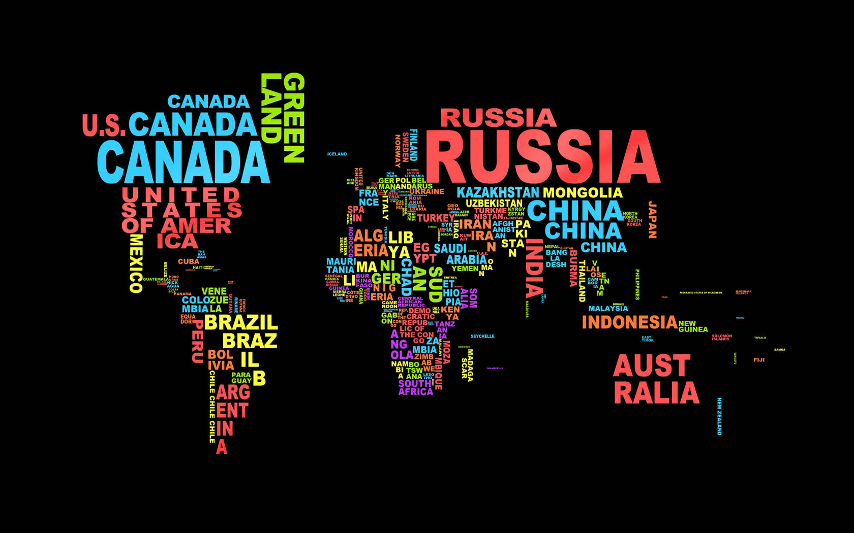 Colorful Graphic Country Names World Map Wallpaper