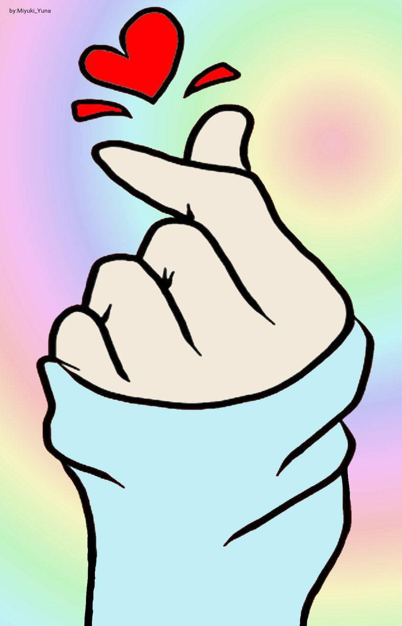 Colorful Saranghae Finger Heart Wallpaper