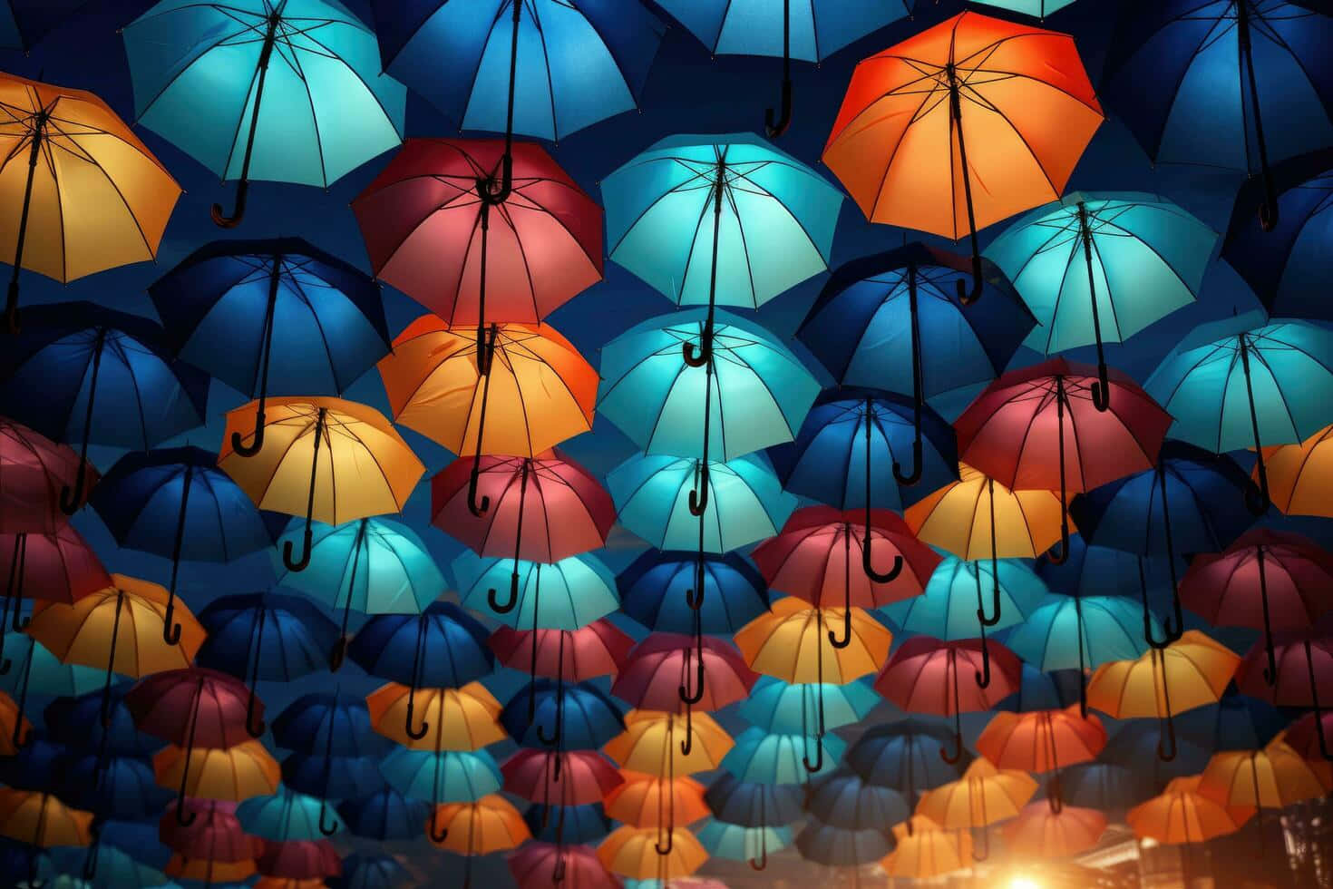 Colorful Umbrella Canopy Art Installation Wallpaper