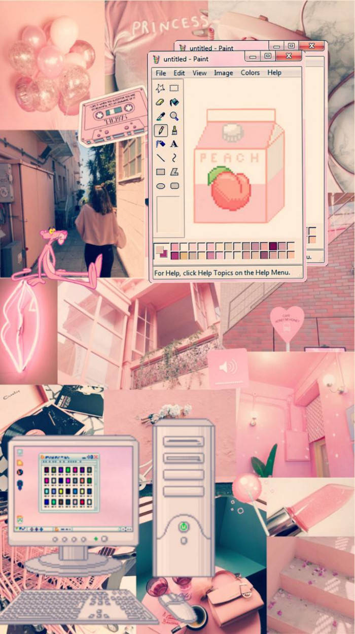 Computer Monitor Pixel Art Peach Color Aesthetic Wallpaper