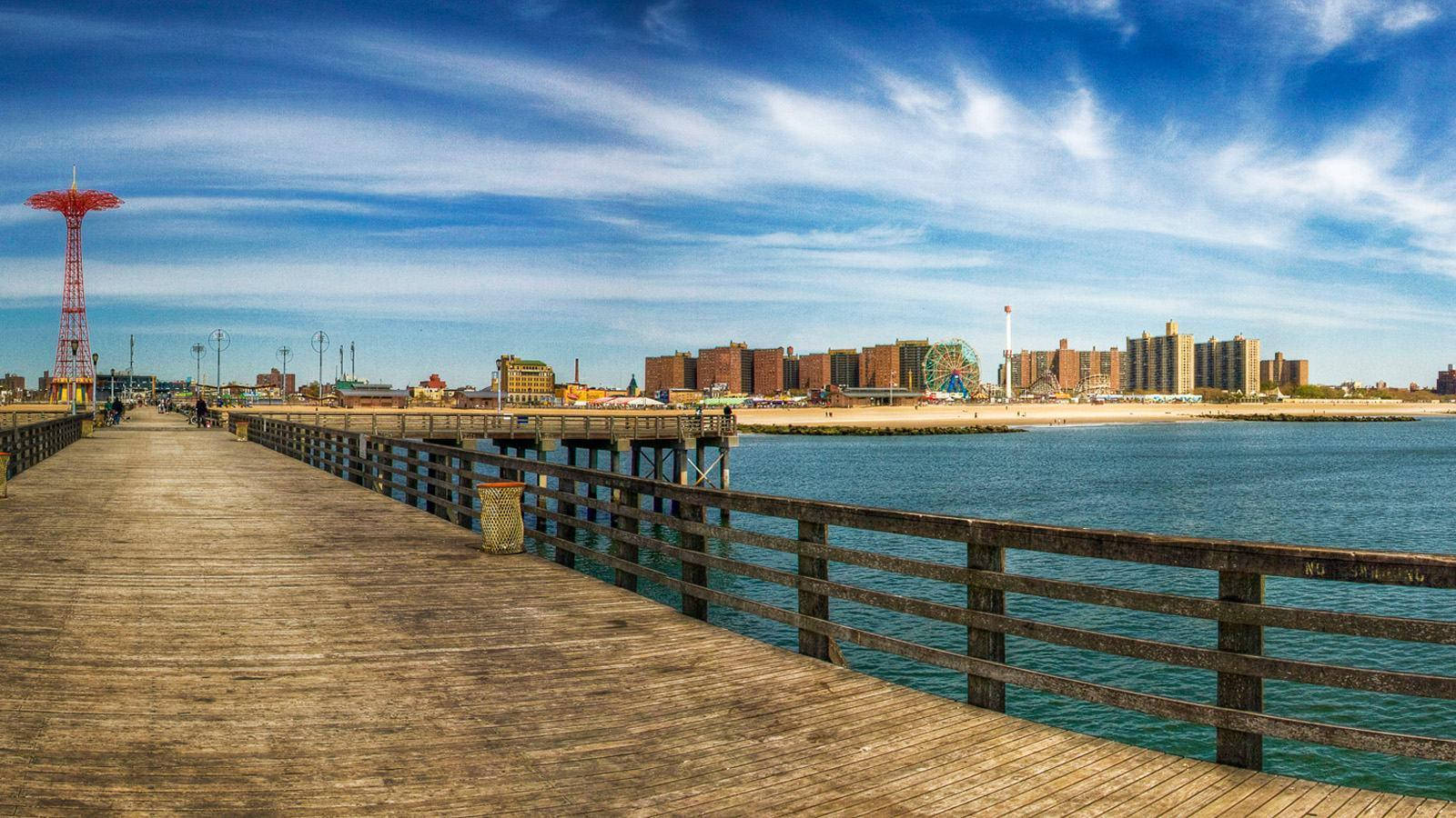 Coney Island Beach Blue Sky Wallpaper