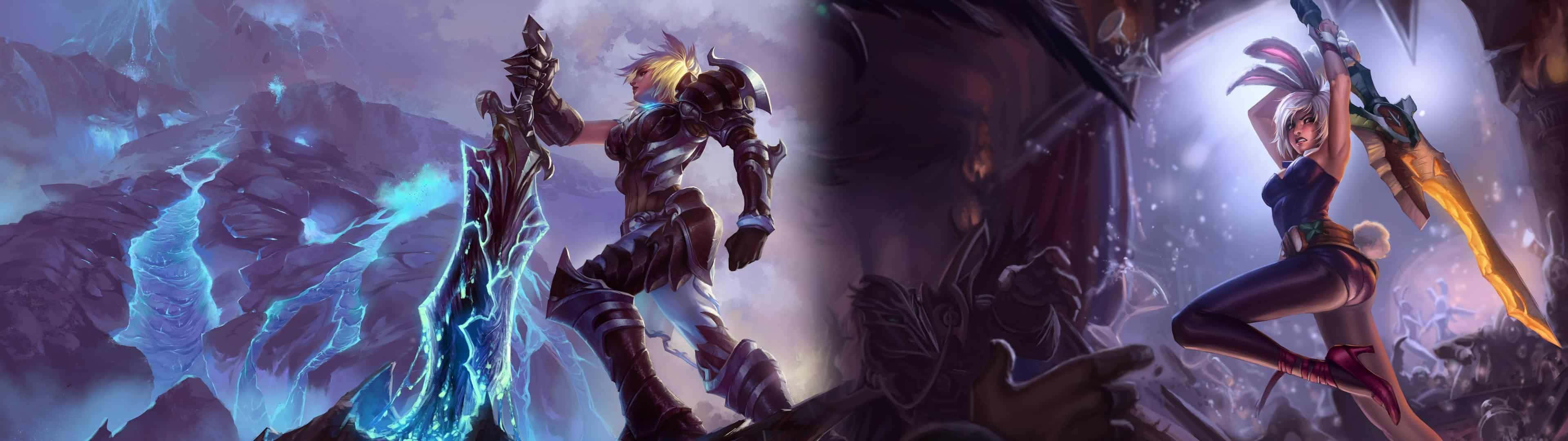 Conquer The All-stars With League Of Legends Dual Screen Setup Wallpaper