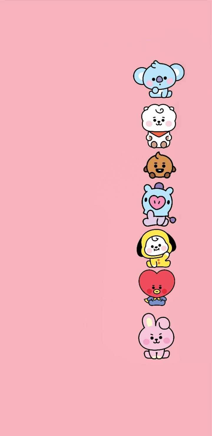 Cooky Bt21 Friends In Line Wallpaper