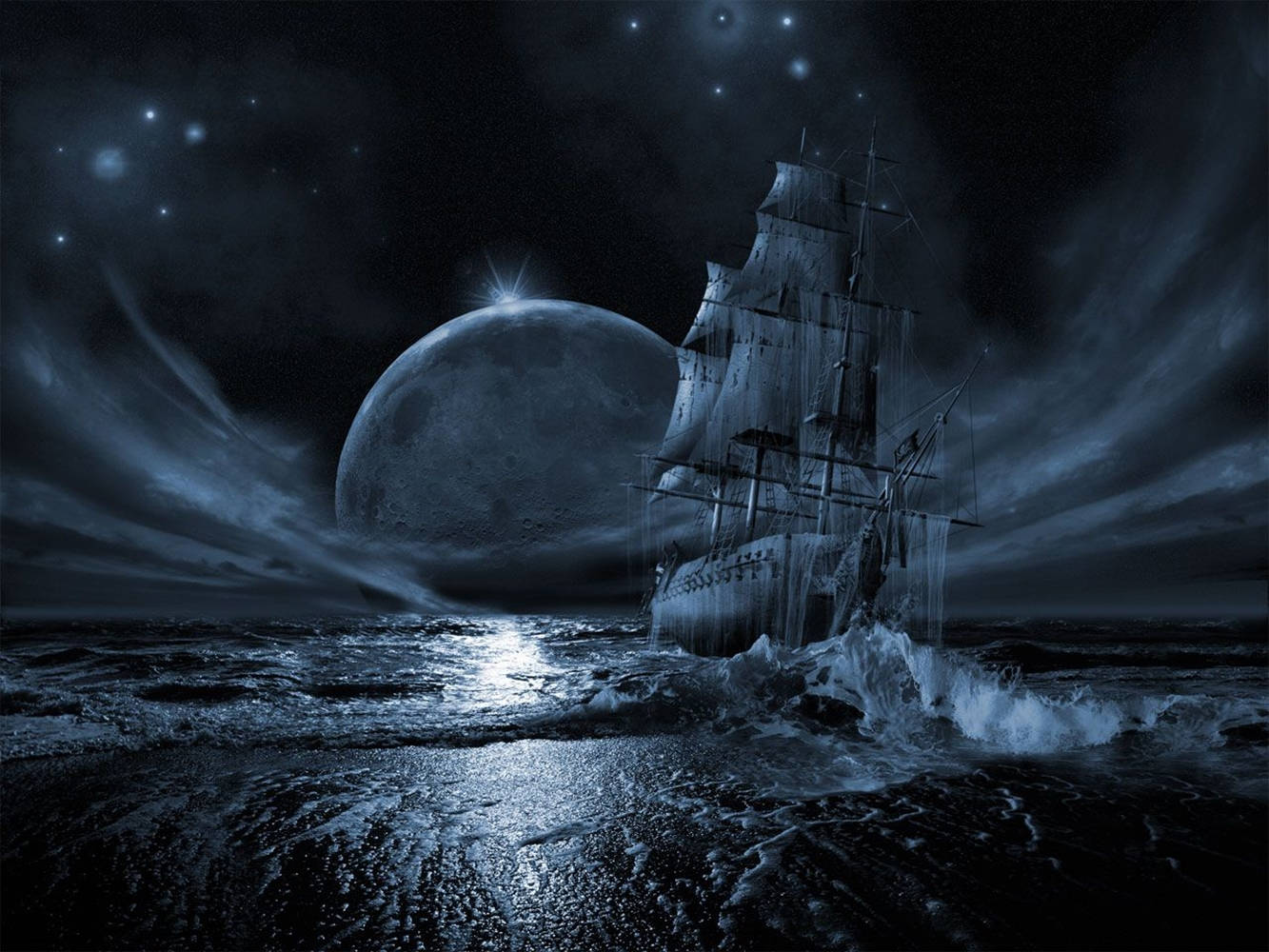 Cool 3d Ghost Ship In Sea Wallpaper