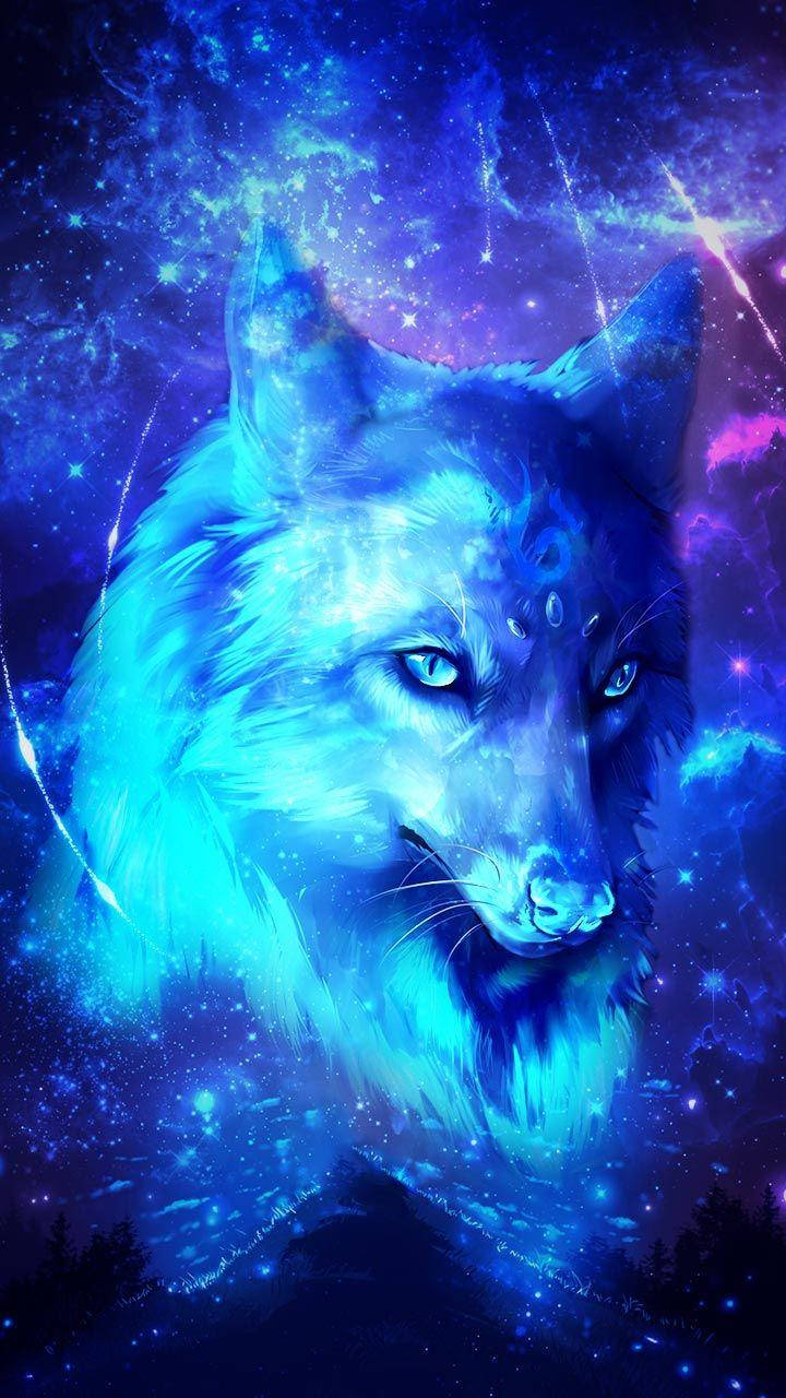Cool Blue Shooting Star Galaxy Wolf Wallpaper