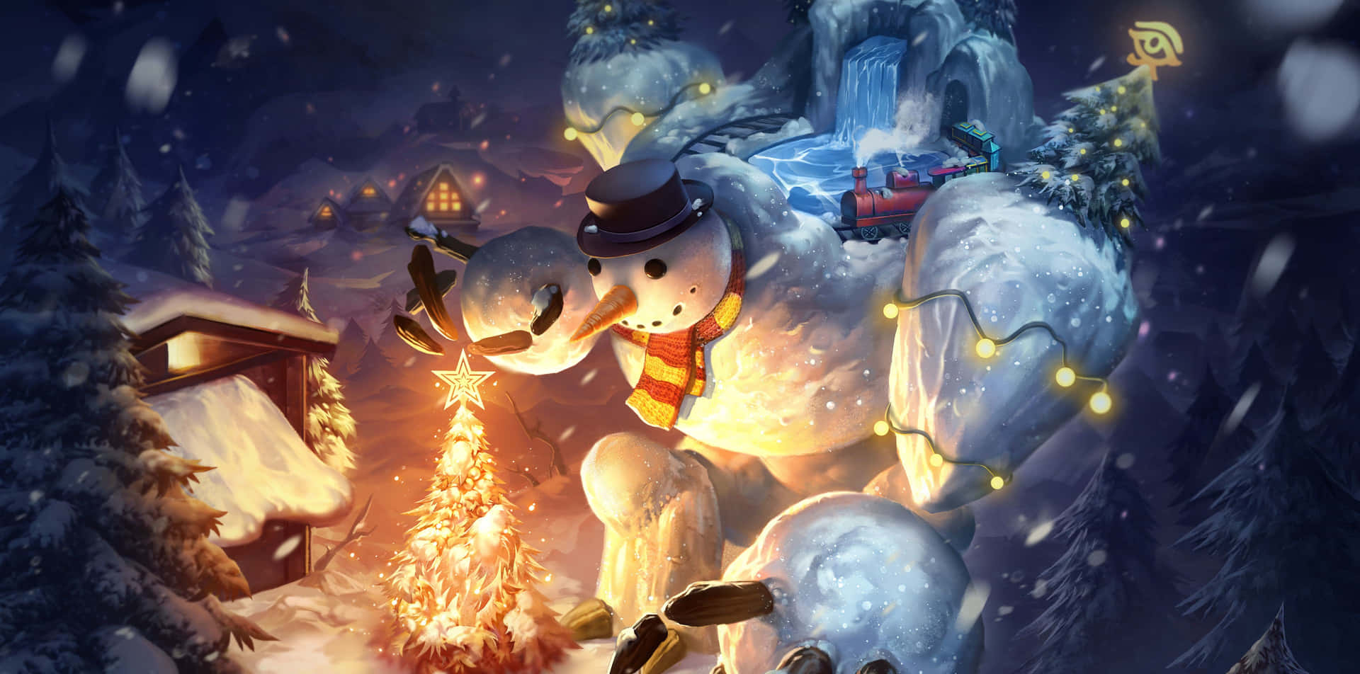 Cool Christmas Happy Snowmen Christmas Tree Wallpaper