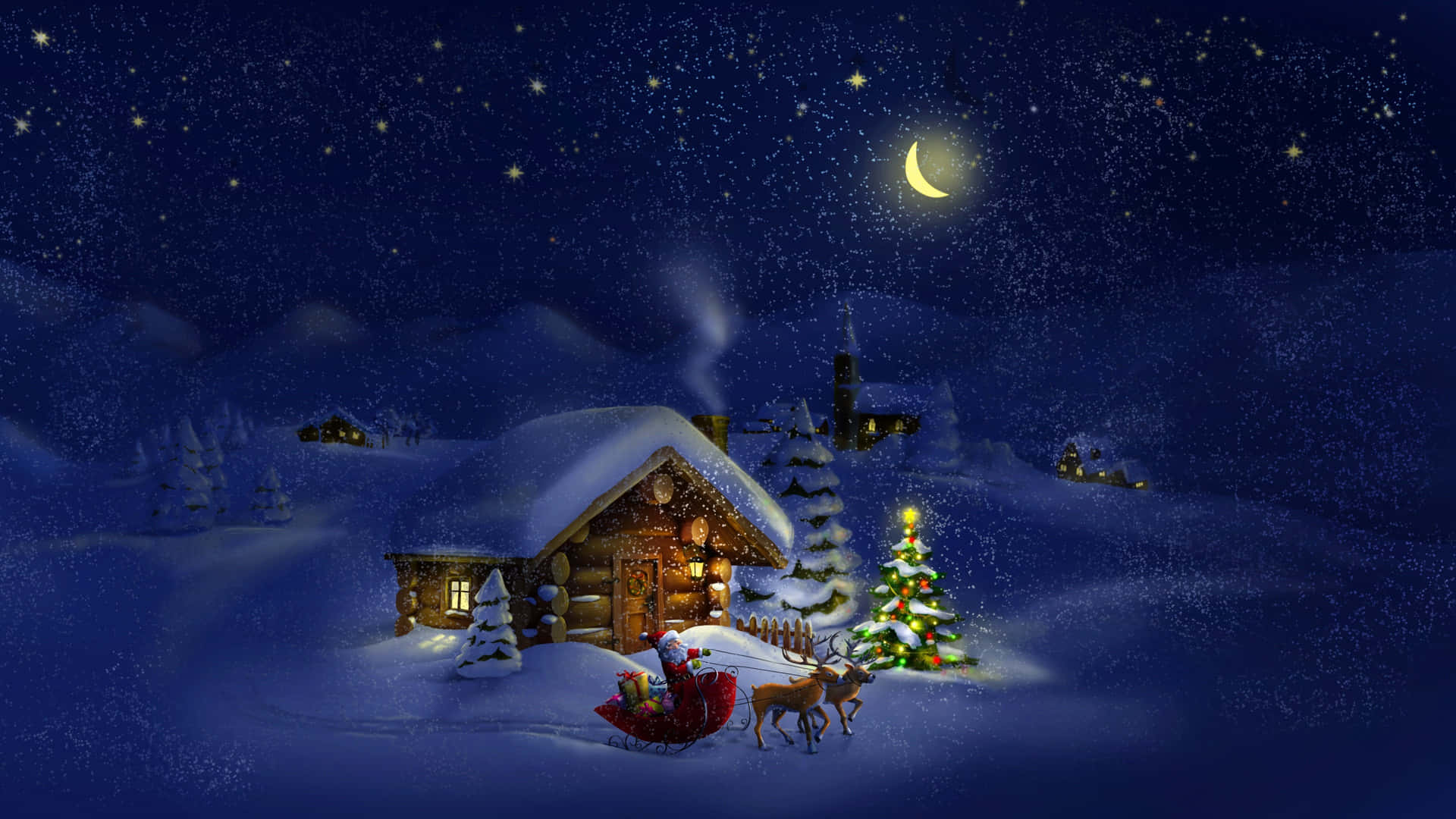 Cool Christmas Santa Claus Sleigh And Reindeer Wallpaper