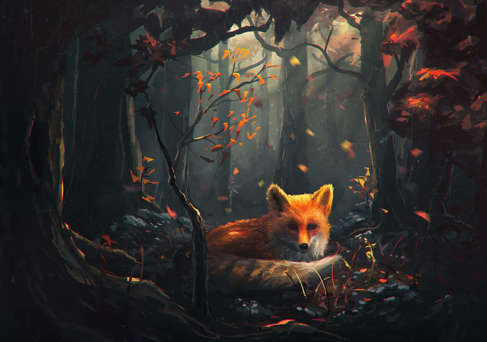 Cool Fox Autumn Painting Forest Wallpaper