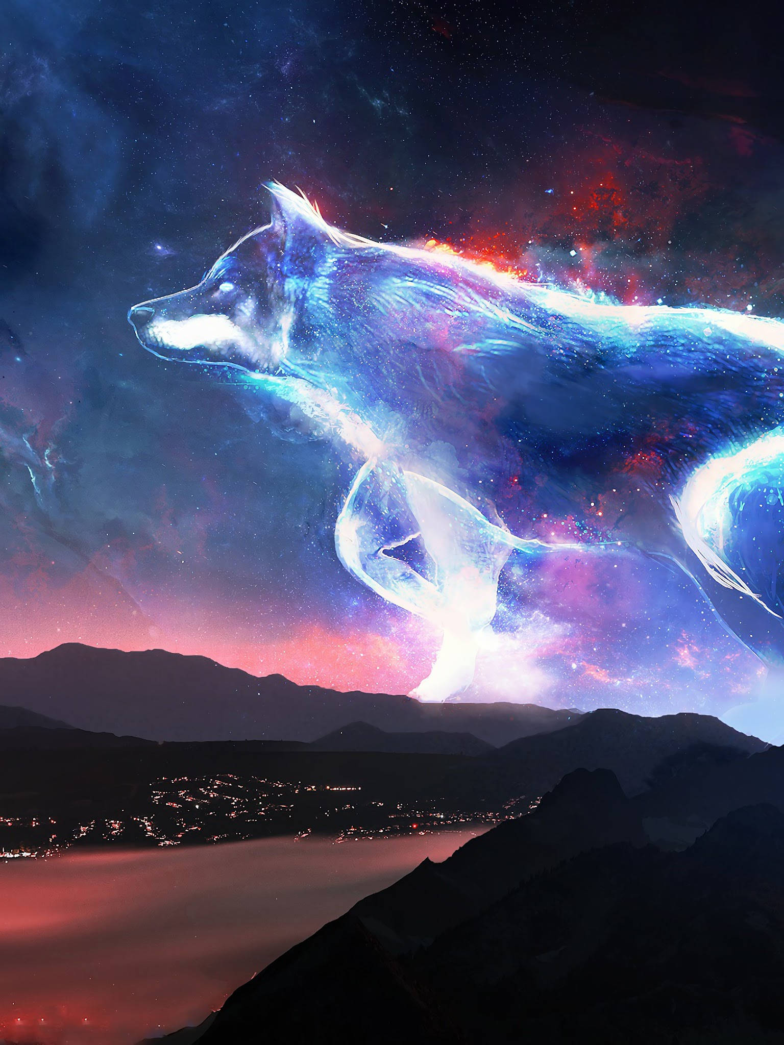 Cool Galaxy With Large Wolf Spirit Wallpaper
