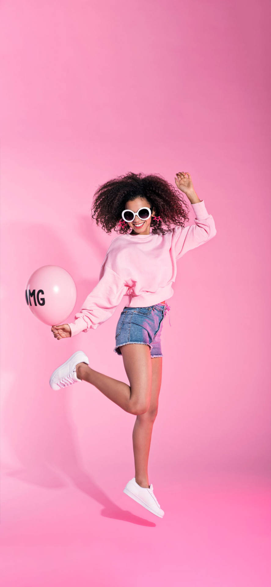 Cool Girl Jumping In Pink Wallpaper