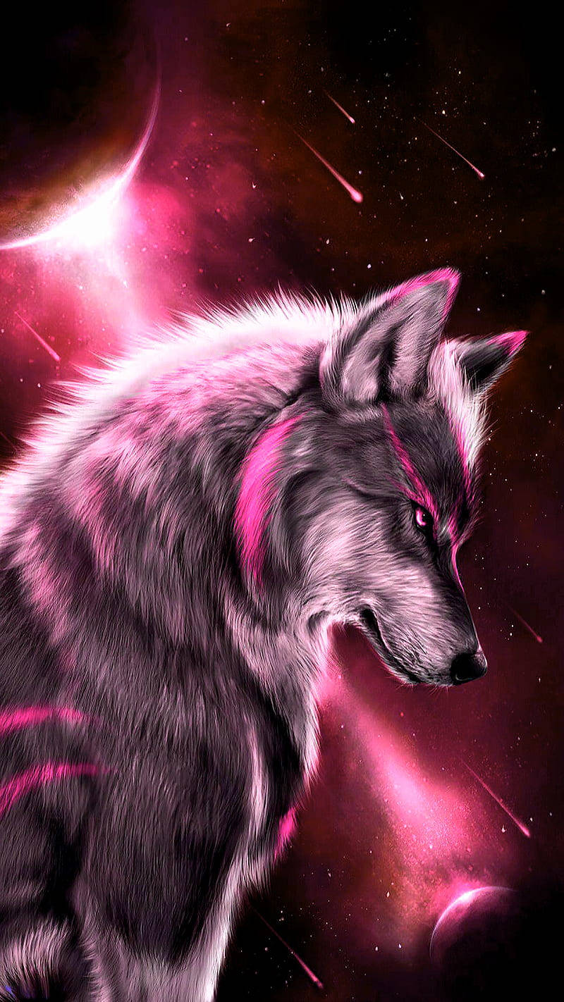 Cool Hot Pink Galaxy Fierce Wolf Wallpaper