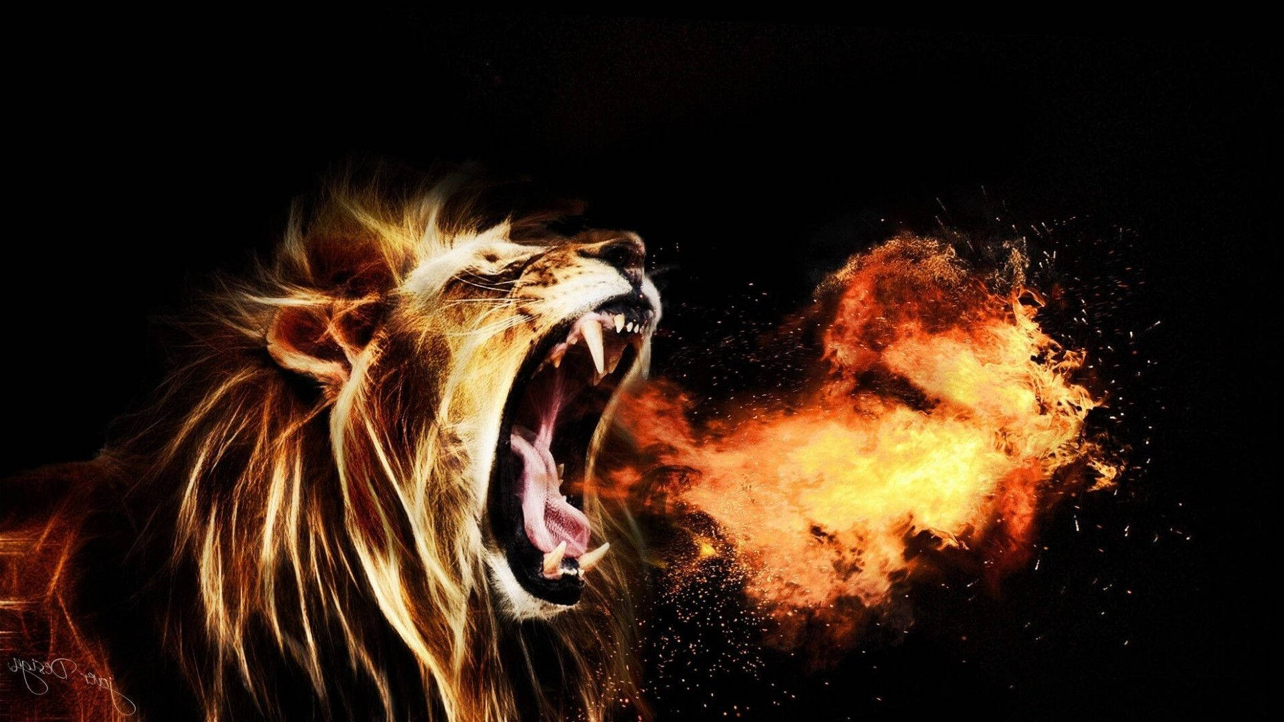 Cool Lion Breathing Fire Wallpaper