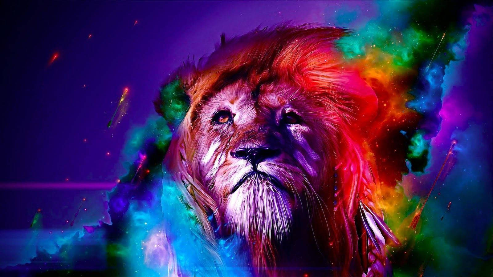 Cool Lion Colorful Space Background Wallpaper