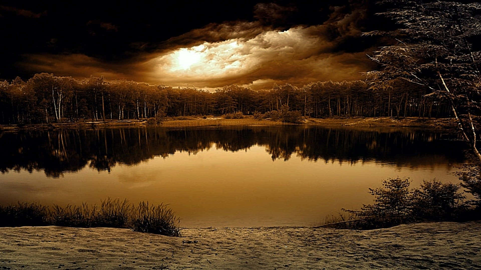 Cool Nature Sunset Clouds Lake Wallpaper