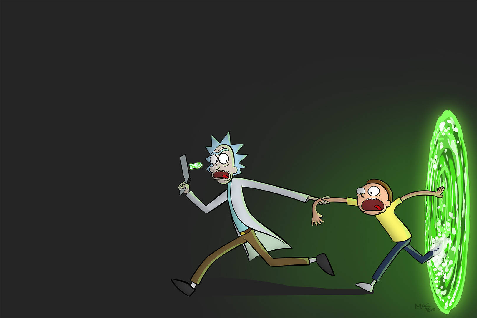 Cool Rick And Morty Escaping Portal Wallpaper
