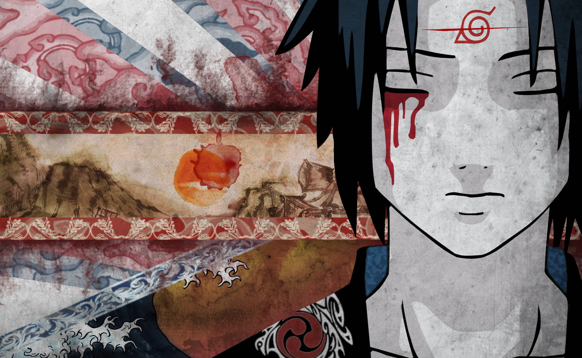 Cool Sasuke Crossed Konoha Symbol Wallpaper