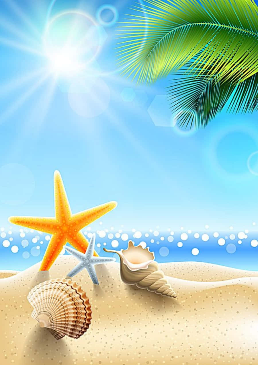 Cool Summer Seashells And Starfish Graphic Wallpaper