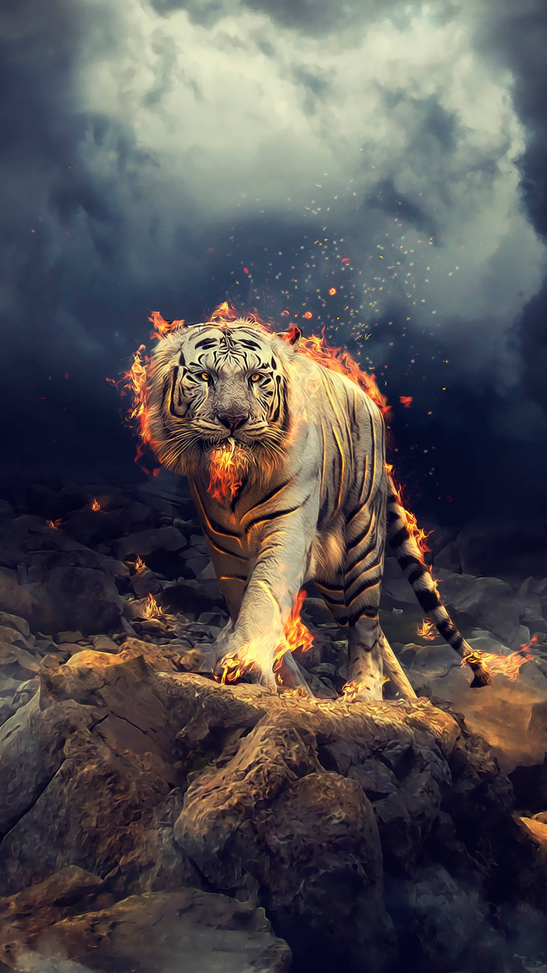 Cool Tiger Art With Fiery Embers Wallpaper
