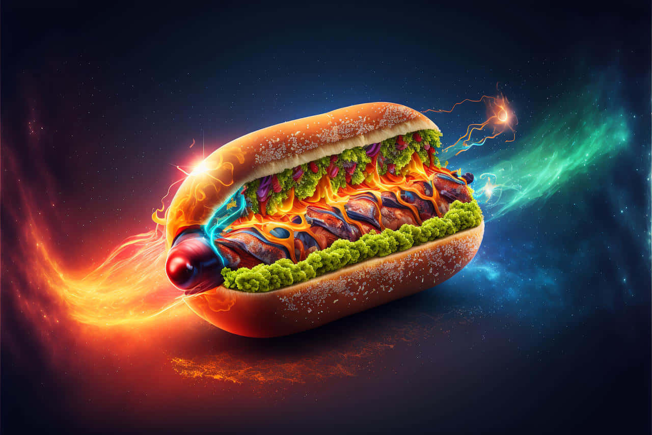 Cosmic Hot Dog Space Adventure Wallpaper