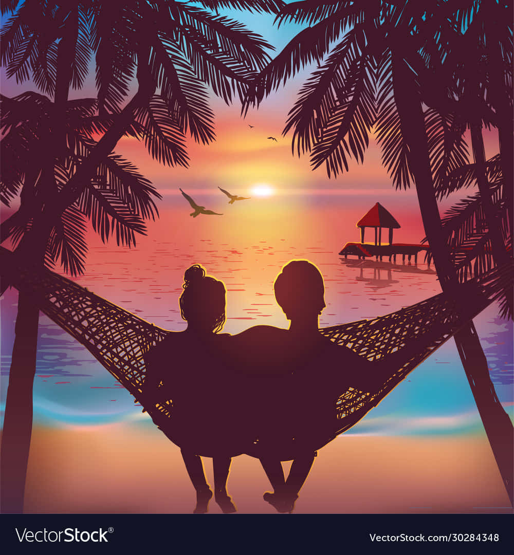 Couple At Beach On A Hammock Wallpaper