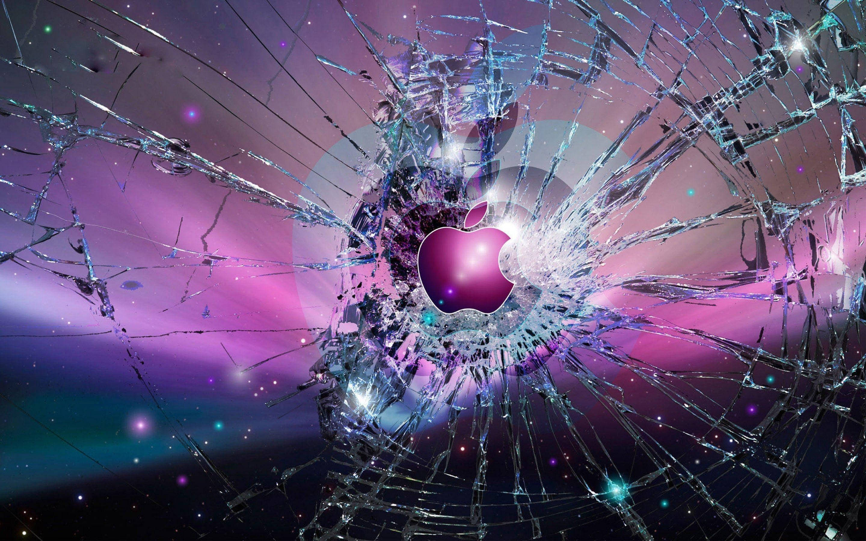 Cracked Computer Screen Apple Logo Wallpaper