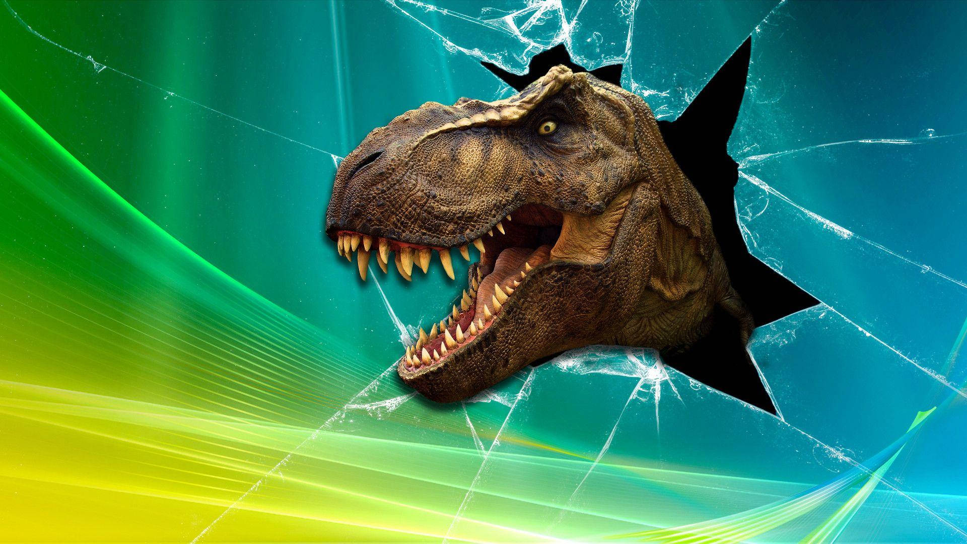 Cracked Computer Screen Dinosaur Head Wallpaper