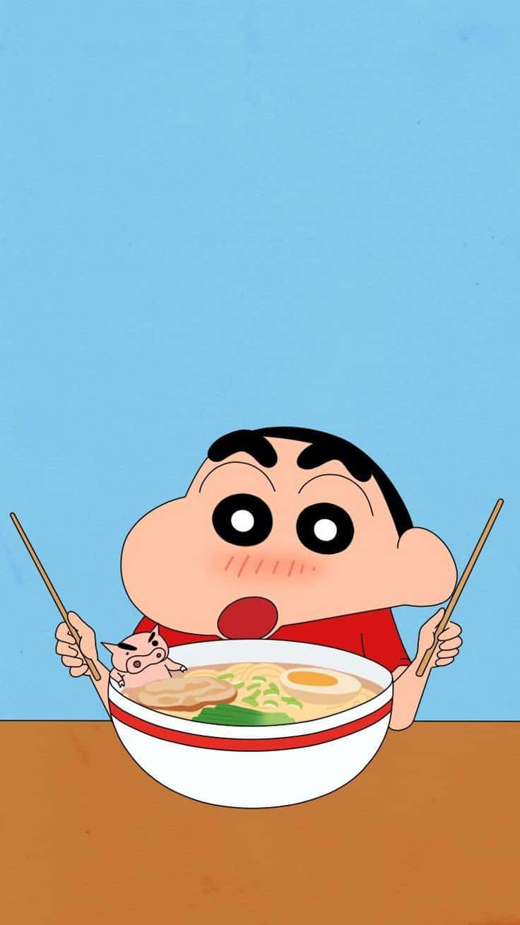 Crayon Shin-chan Anime Eating Ramen Noodles Wallpaper