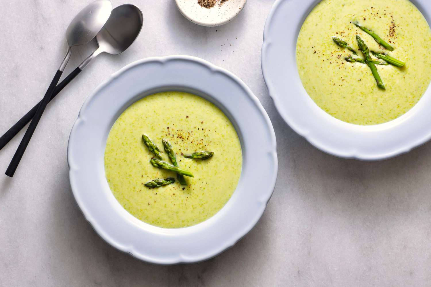 Creamy Asparagus Soup In A White Bowl Wallpaper