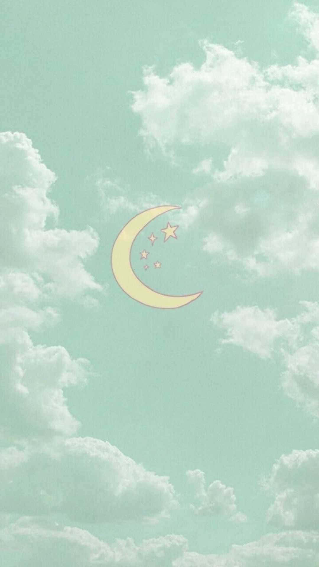 Crescent Moon Against A Cute Sage Green Night Sky Wallpaper