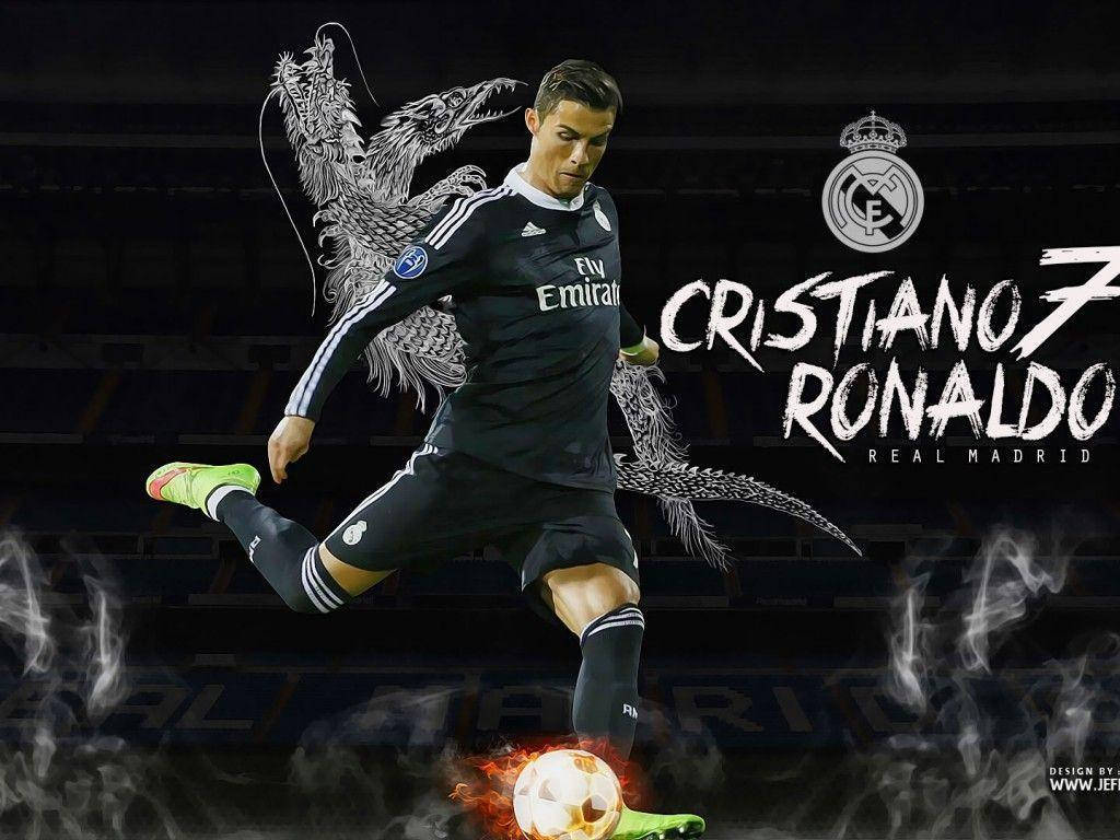 Cristiano Ronaldo With The Real Madrid Logo Wallpaper
