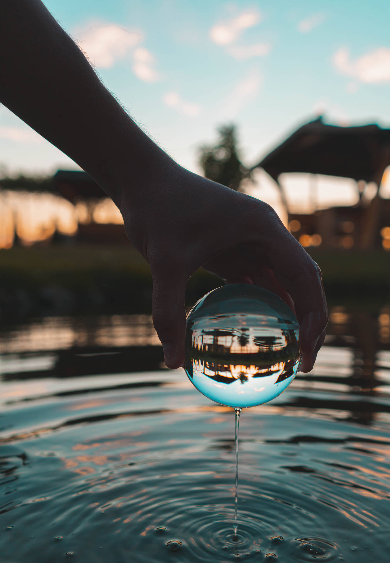 Crystal Sphere Ball On Water Wallpaper