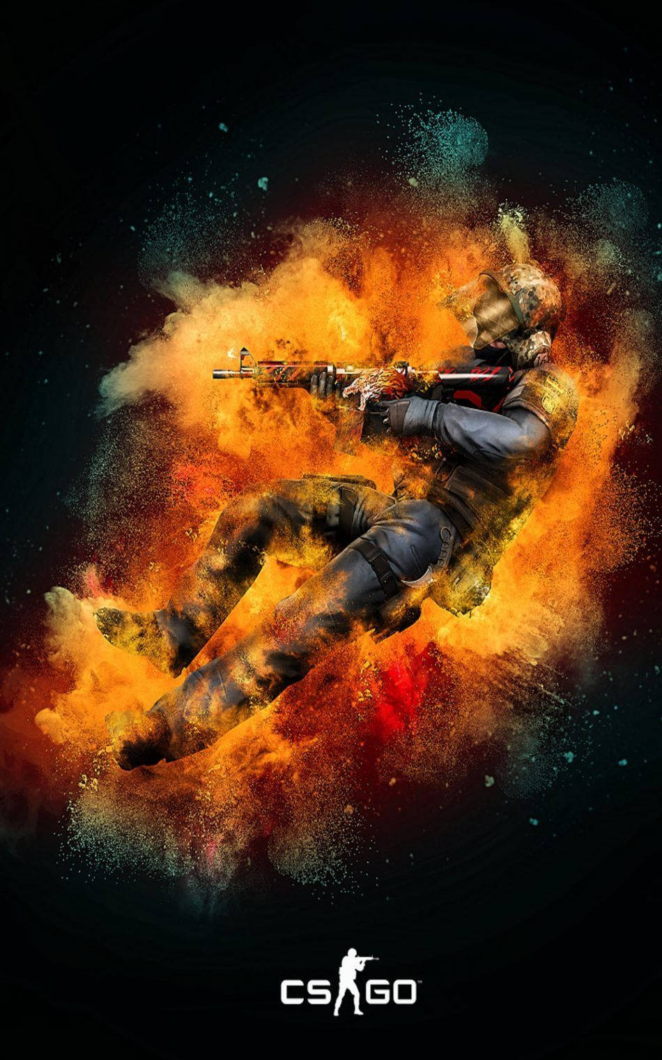 Cs Go Soldier In Orange Smoke Cloud Iphone Wallpaper