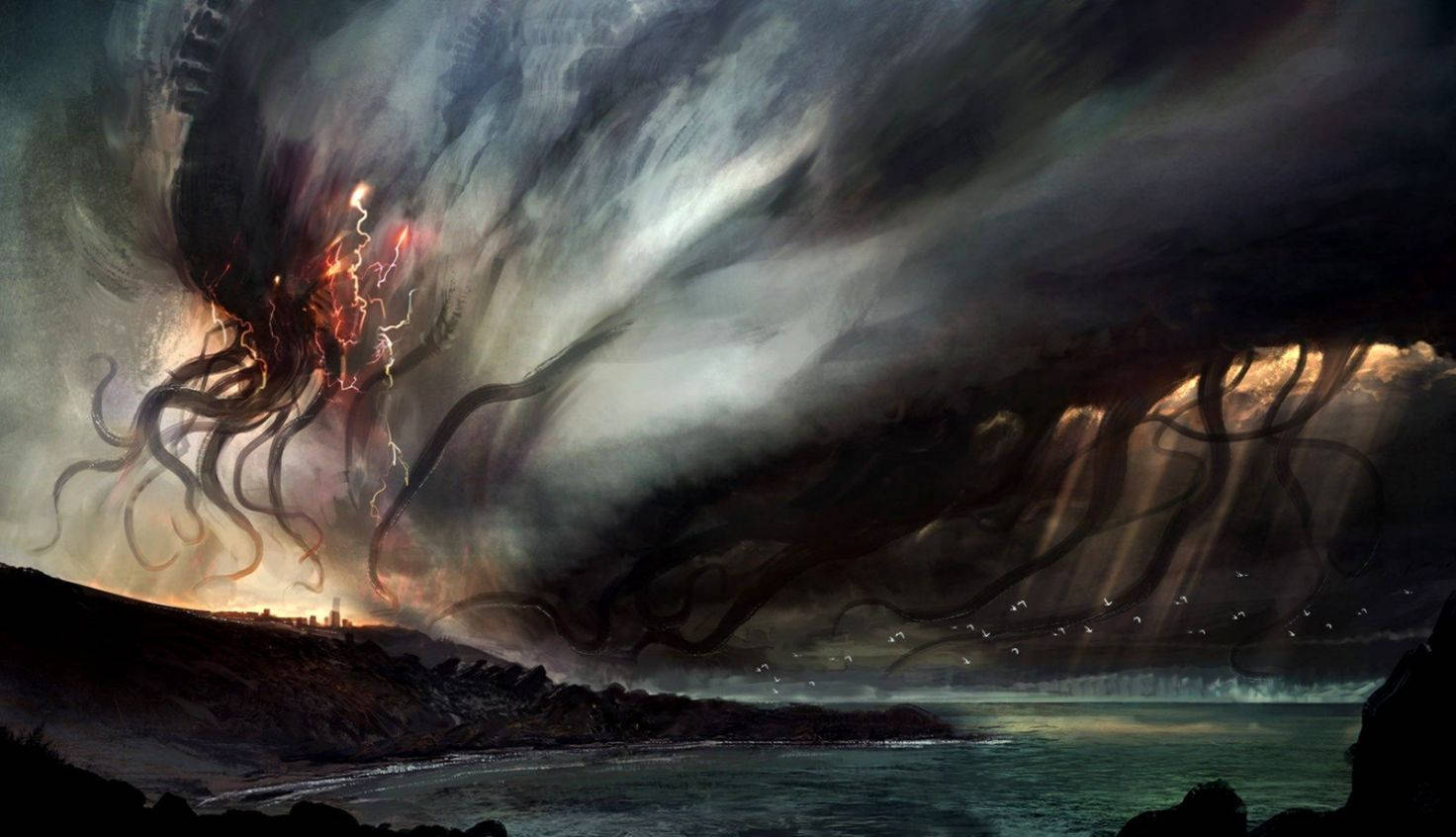 Cthulhu Ocean Storm Art Wallpaper