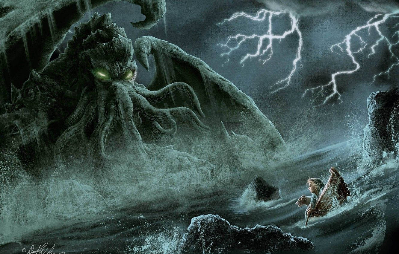 Cthulhu With Sinking Boat Wallpaper