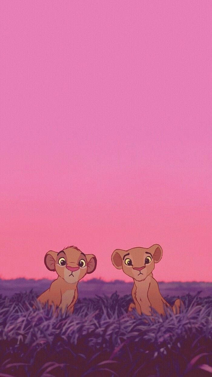 Cute Aesthetic Cartoon Simba And Nala Wallpaper