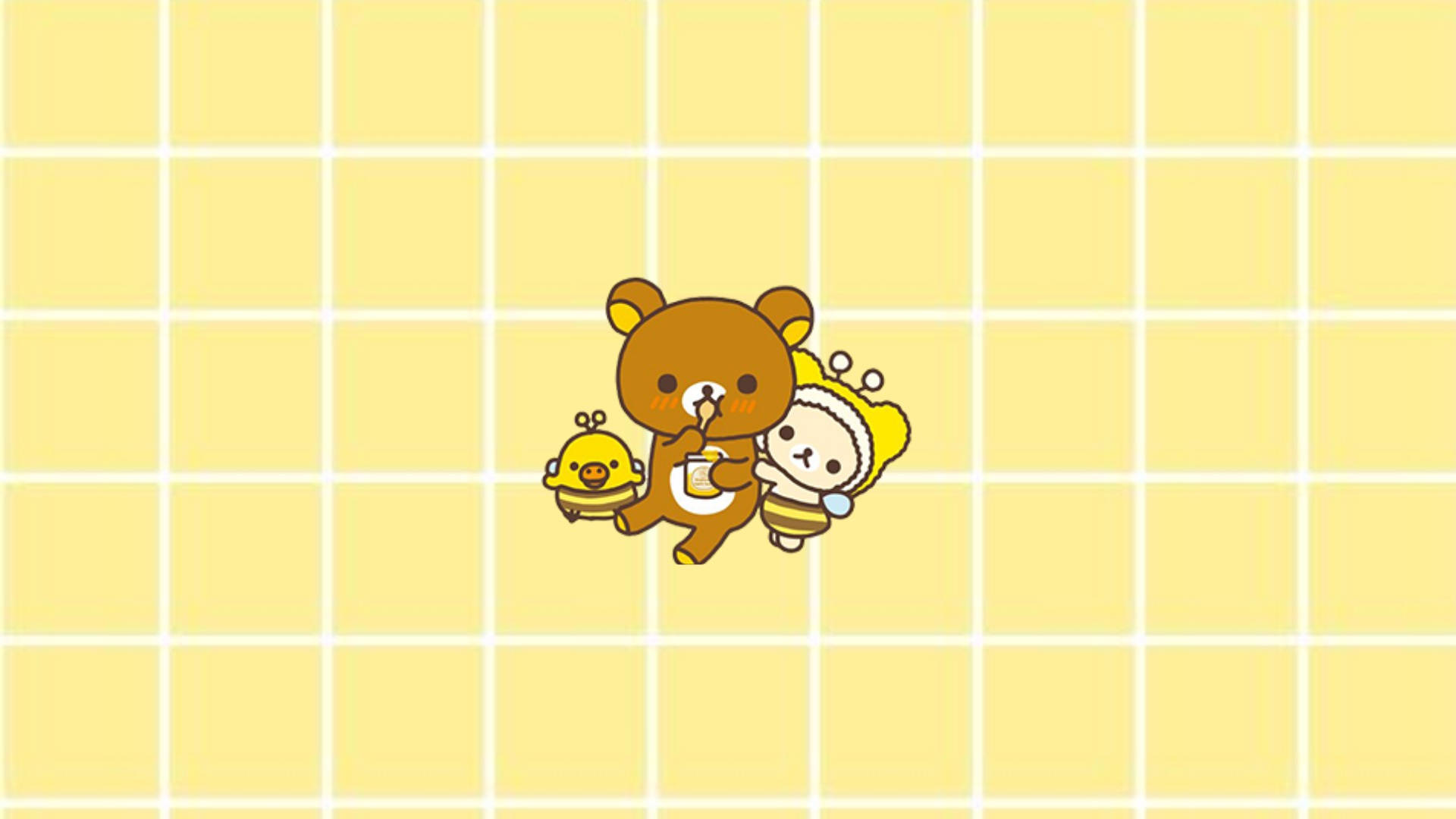 Cute Aesthetic Rilakkuma Characters On Yellow For Computer Wallpaper