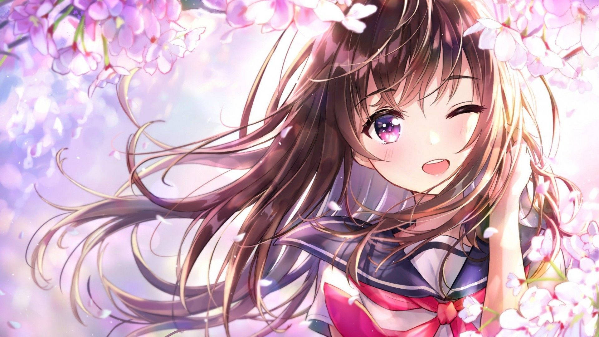 Cute Anime Girl Winking Wallpaper