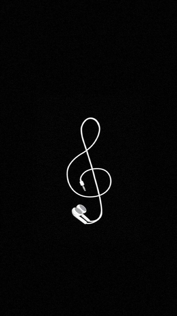 Cute Black And White Aesthetic Earphones Treble Clef Wallpaper