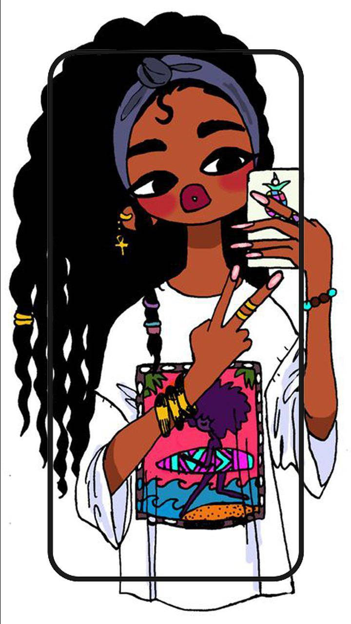 Cute Black Girl Selfie Baddie Art Wallpaper