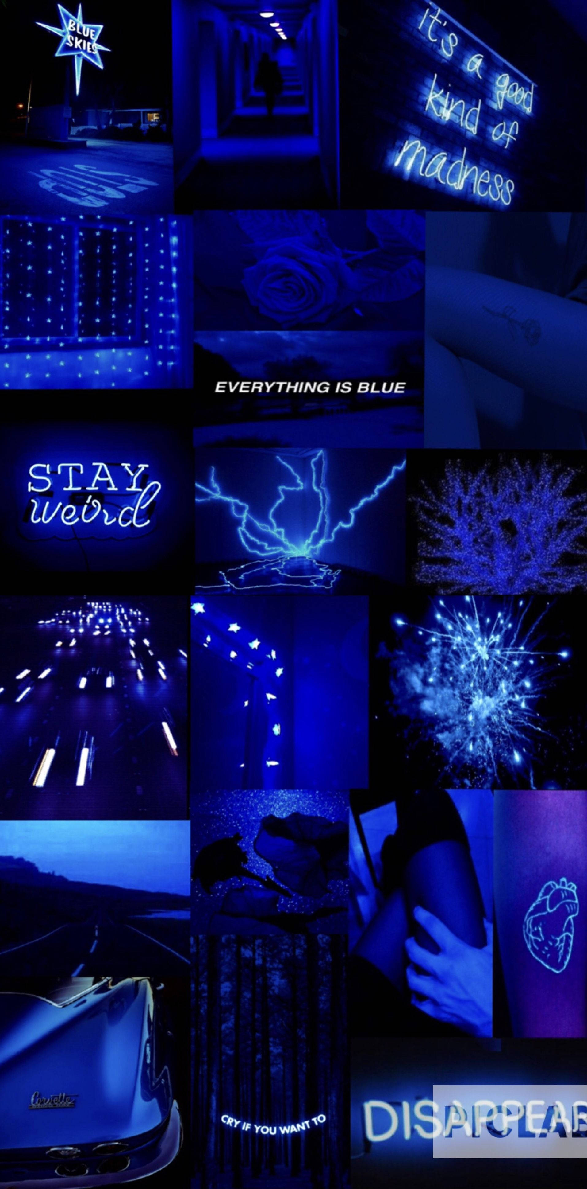 Cute Blue Aesthetic Collage With Purple Shades Wallpaper