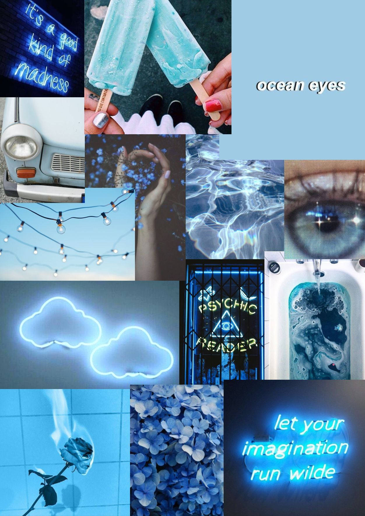 Cute Blue Aesthetic Stuff Collage Design Wallpaper