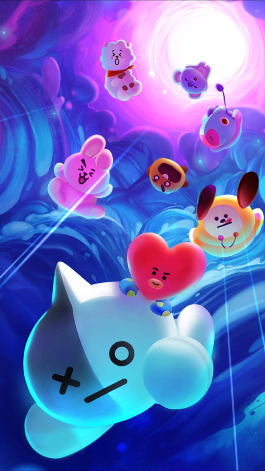 Cute Bt21 3d Falling Down Wallpaper