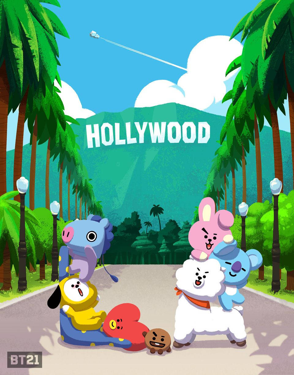 Cute Bt21 Characters Hollywood Wallpaper