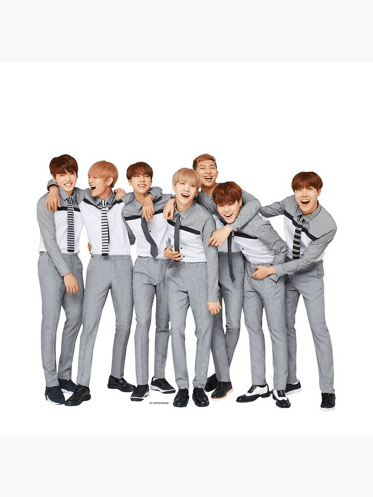 Cute Bts Group Wears Grey Polo And Slacks Wallpaper